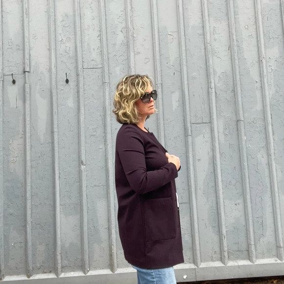 Kit and Ace Collarless Stretch Jacket, Burgundy, Small - Picture 2 of 14